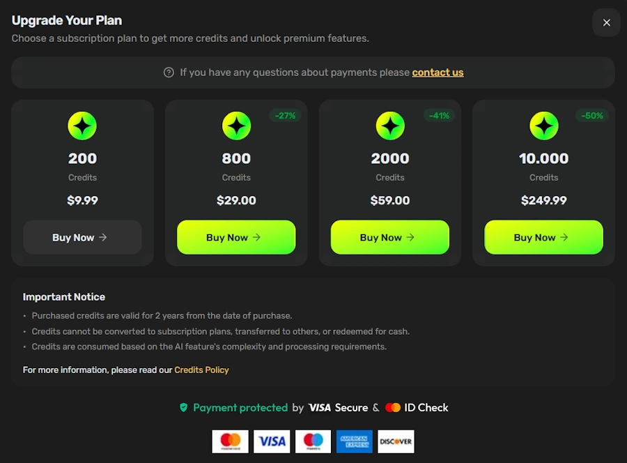 aipose credits pricing
